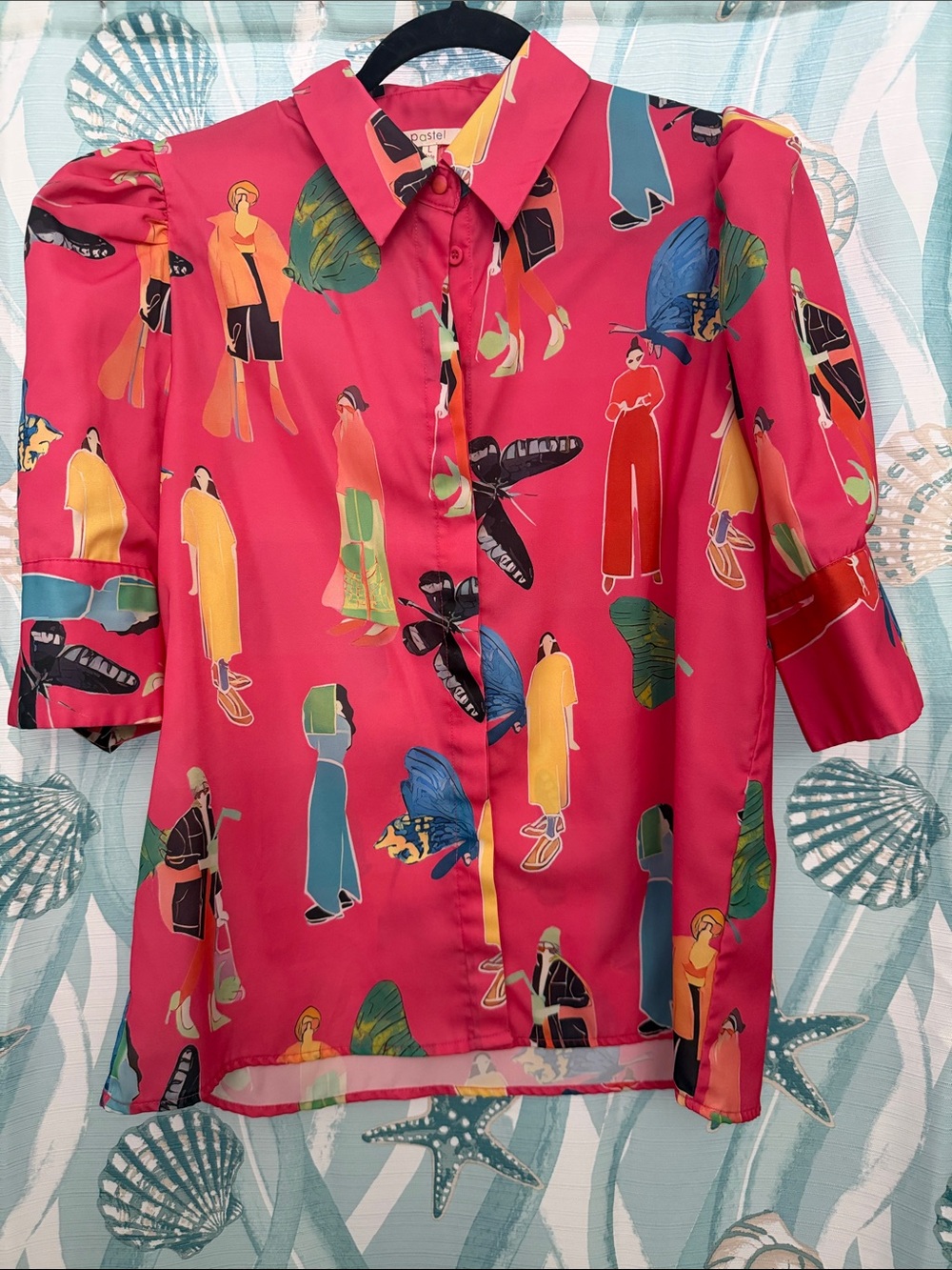 Pastels Red Printed Button-Up Blouse